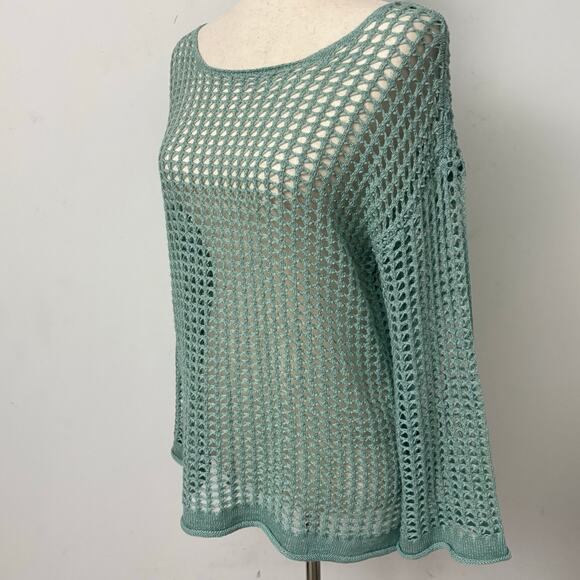 ZESICA Open Knit Crochet Beach Cover Tunic Top Seafoam Green Size M - Picture 2 of 10
